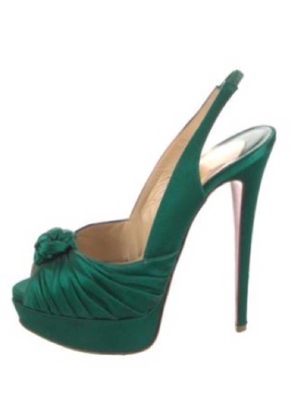 Christian Louboutin Emerald Green Platform Slingback Peep-Toe Heel